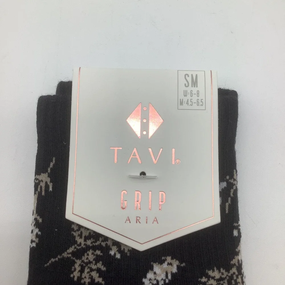 Tavi Aria Grip‎ Socks Ebony Floral Organic Cotton Non Slip Yoga Size Small New